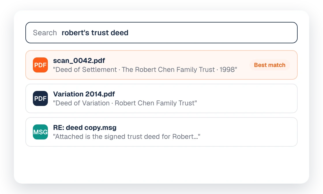 Searching for a trust deed by what it says and finding a scanned PDF